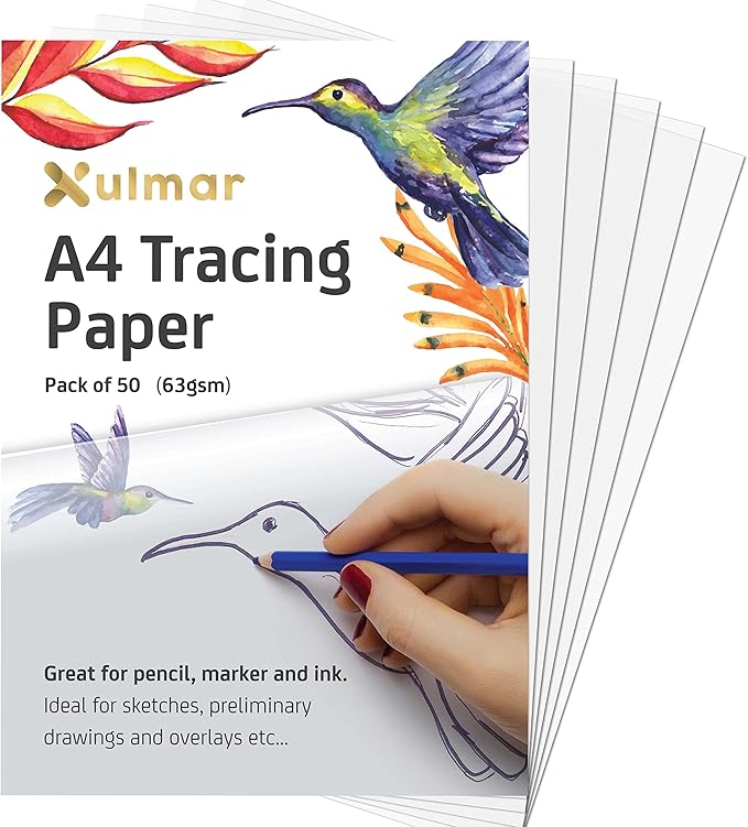 Xulmar Tracing Paper 8.5x11 inch 63 GSM - Pack of 50 Sheets Tracing Paper for Sewing Patterns, Drawing Overlays & Sketching on Art Paper & Sketch Book
