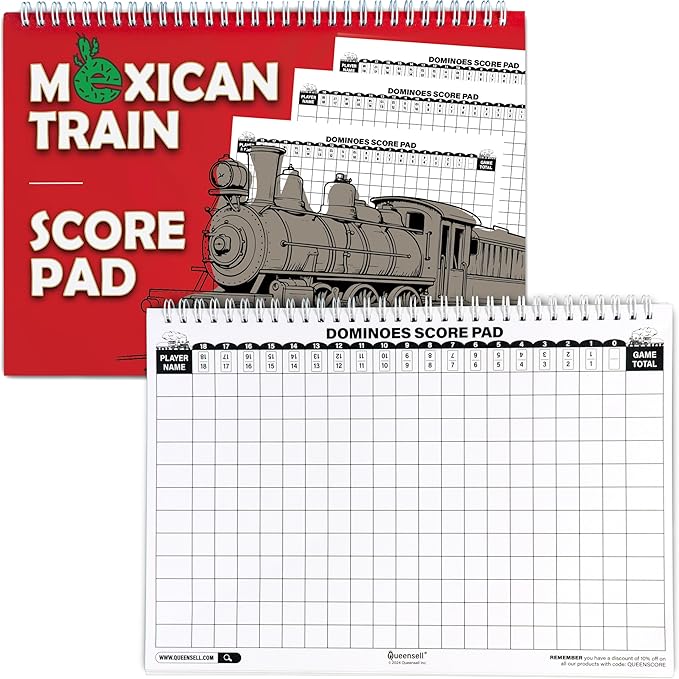 Extra Large Mexican Train Score Pads 11.3x7.9 in – 50-Page Mexican Train Accessories for Classic Domino Game – Mexican Train Score Sheets for Easy Game Tracking