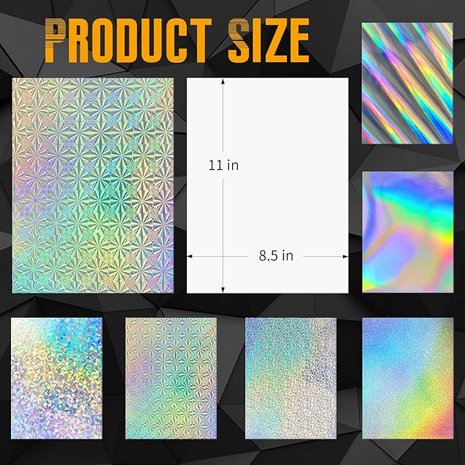 24 Sheets Holographic Cardstock 8.5 x 11in, 250gsm/92lb 6 Mixed Styles Metallic Cardstock Shiny Iridescent Mirror Paper Thick Foil Board for Scrapbook,Card Making,Crafts,Party Decoration (Laser Color)