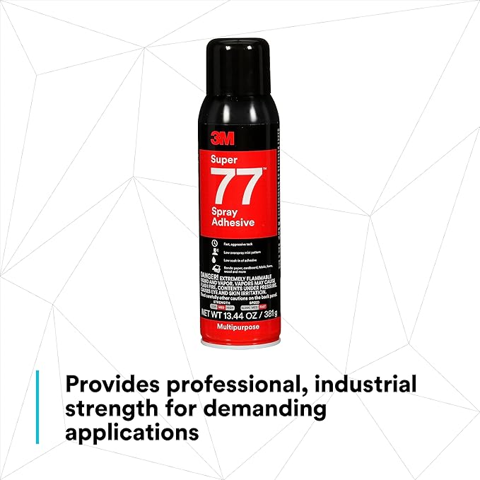 3M Super 77 Multipurpose Permanent Spray Adhesive Glue, Paper, Cardboard, Fabric, Plastic, Metal, Wood, Net Wt 13.44 oz (Pack of 2)