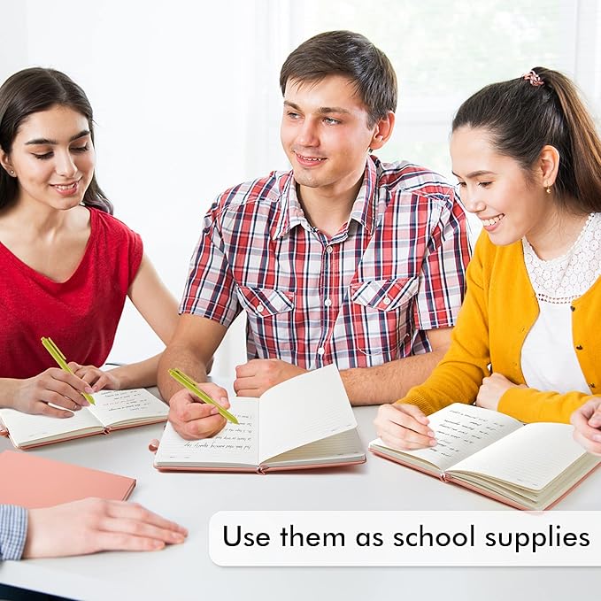 feela 5 Pack Notebooks Journals Bulk, Hardcover Classic Ruled Lined Journals with Pen Holder for Women Girls School Business Supplies, with 5 Black Pens, 120 GSM, 5.1”x8.3”, A5, Light Coral