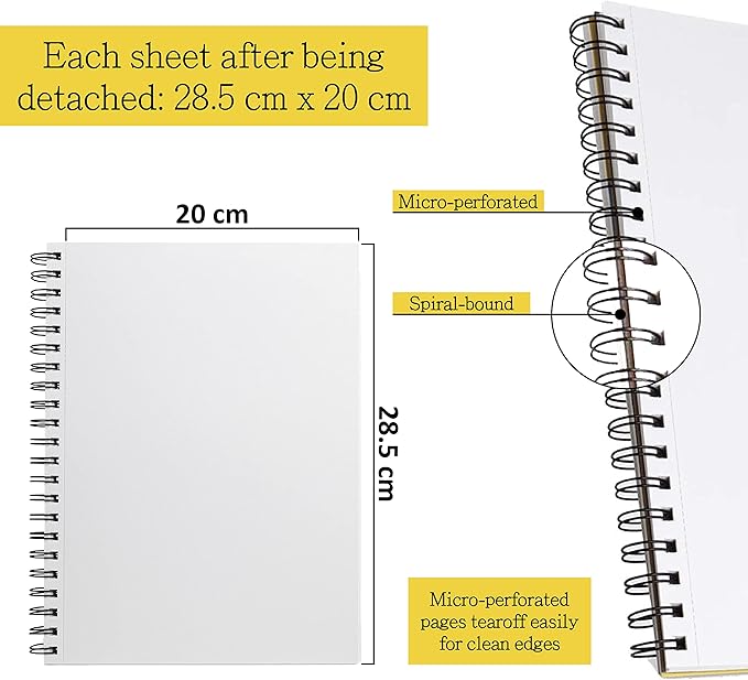 Elan A4 Drawing Book, 50 Sheets Italian Paper 90 lb/200 GSM, Acid-Free Sketch Book 11.7x8.3 Inch, White Drawing Paper Pad, A4 Sketchbook Spiral Bound