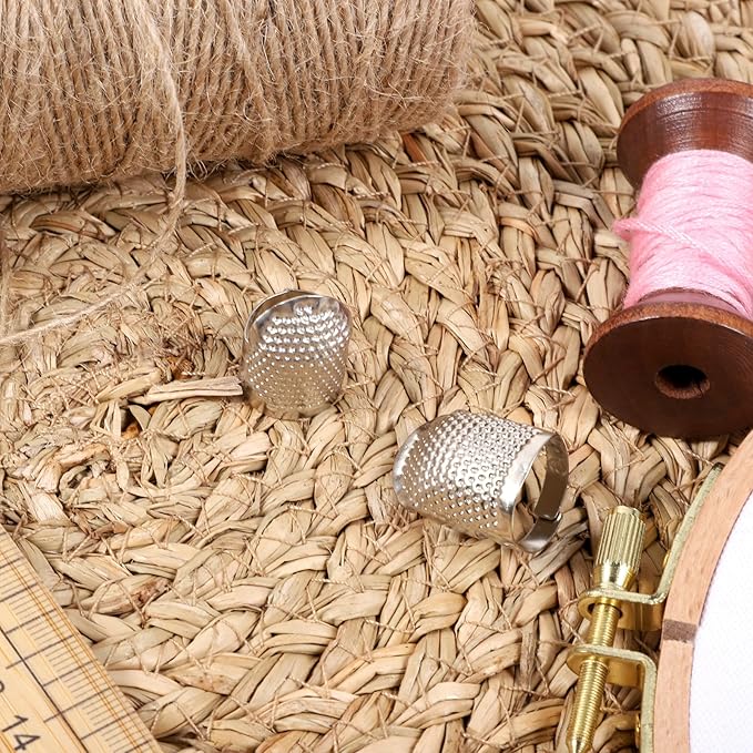 2 Pcs Thimbles Adjustable Ring Sashiko Needles Kits, Sewing Thimble, Metal Sewing Finger Thimbles, Thimble Ring for Hand DIY Sewings Tools