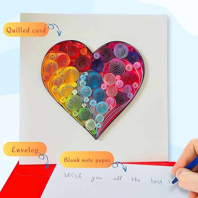 Quilling Cards, handmade card, quilled cards with Handmade Art Quilling birthday card for women, Birthday card, mother... colorful heart design (Heart 4)