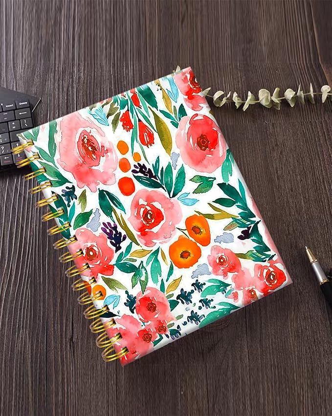iampanda Spiral Journal Notebook,Cute Strong Twin-Wire Binding with Premium Paper for Girl Women,60 Sheets A5 College Ruled Notebook/Journal,Perfect for School Office Home Gifts,Watercolor Rose Floral