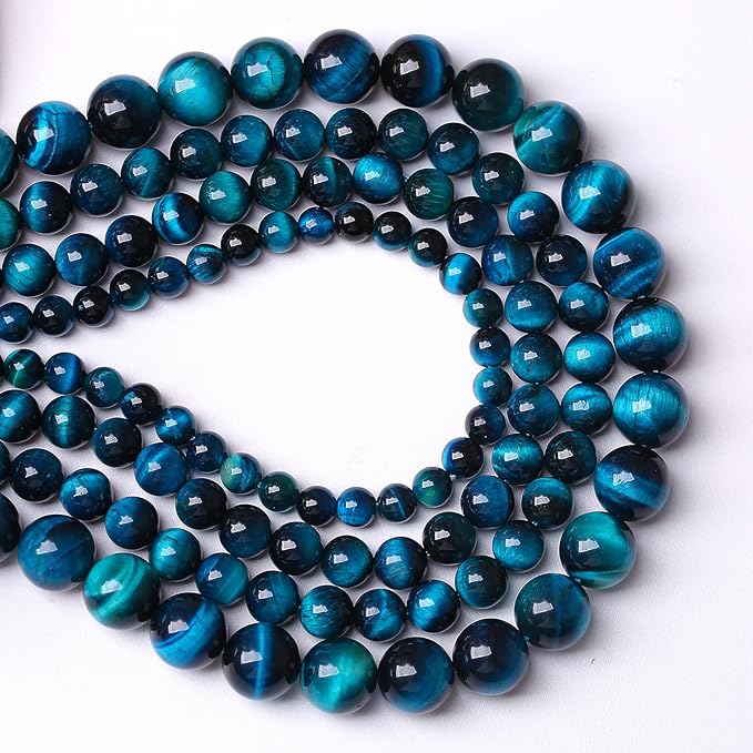 76PCS 10mm Blue Tiger Eye Gemstone Loose Beads Natural Round Loose Stone Beads for Jewelry Making DIY Bracelet Necklace Earrings 2 Strand 32"
