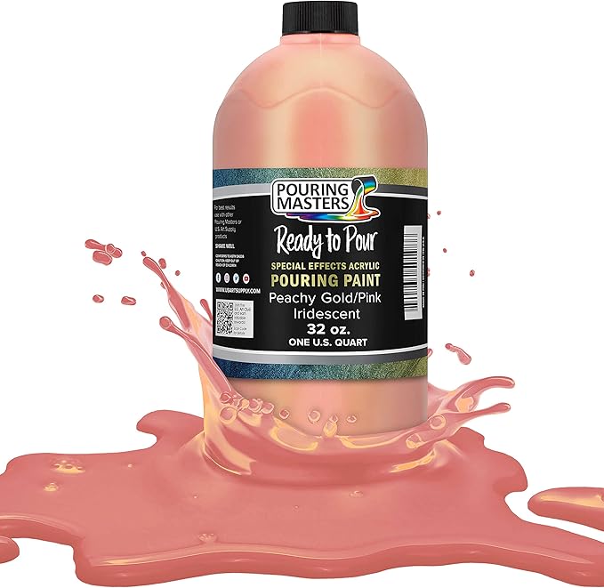 Pouring Masters Peachy Gold/Pink Iridescent Special Effectsr Acrylic Pouring Paint - Premium 32-Ounce Pre-Mixed Fluid Acrylic Paint - Fluid Art Supplies for Canvas, Wood, Paper, Tile & Rocks