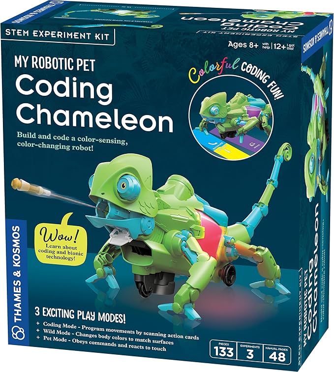Thames & Kosmos My Robotic Pet: Coding Chameleon STEM Building & Experiment Kit | Color-Sensing Coding Robot for Boys & Girls Ages 8+, Screen-Free Educational Fun, Robotic Reptile with 3 Play Modes
