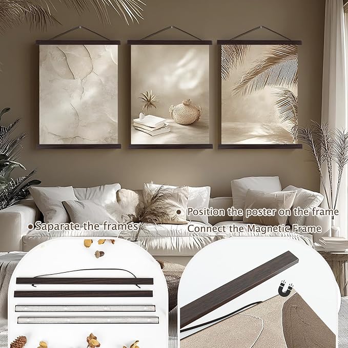 Artmag Magnetic Poster Hanger Frame, 20x28 20 x 30 20x26 Light Wood Wooden Magnet Canvas Artwork Print Poster Hangers Frames Hanging Kit (Walnut, 20")