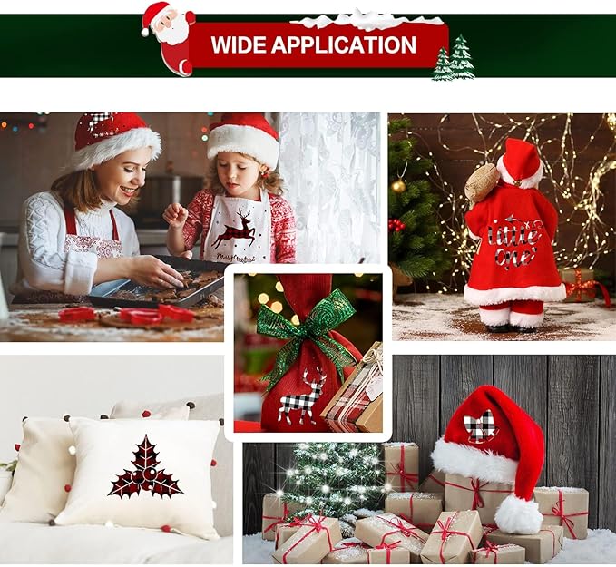HTVRONT Christmas HTV Vinyl Rolls Heat Transfer Vinyl - 12" x 8ft Buffalo Plaid HTV, Iron on Vinyl for T Shirt and Christmas Decorations (Red and Black Plaid)