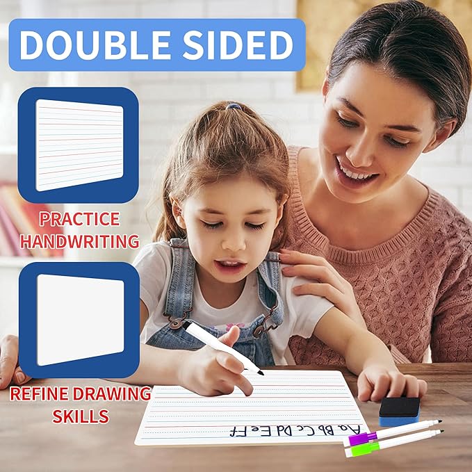 2pack 9x12 inches Dry Erase Board Lapboard Reusable Lined Erasable Ruled Writing Note Pad Lapboard,Blank Whiteboard on Reverse Mini Whiteboard,Small White Board Dry Erase for Students & Classroom