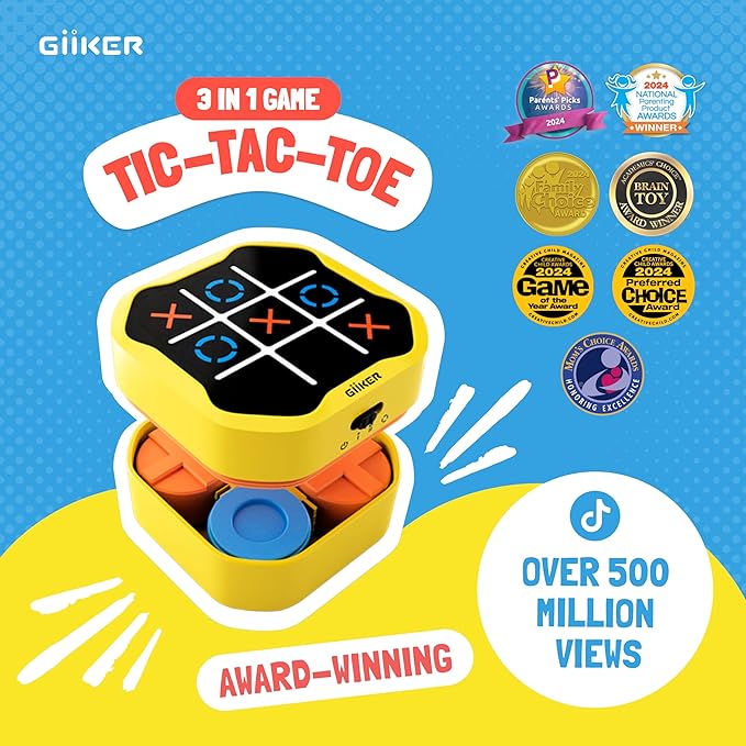 GiiKER Tic Tac Toe Bolt Game, Original 3-in-1 Handheld Puzzle Game, Portable Travel Games for Car Ride, Toys Gift Idea for Kids and Adults, Birthday Gifts for Boys Girls