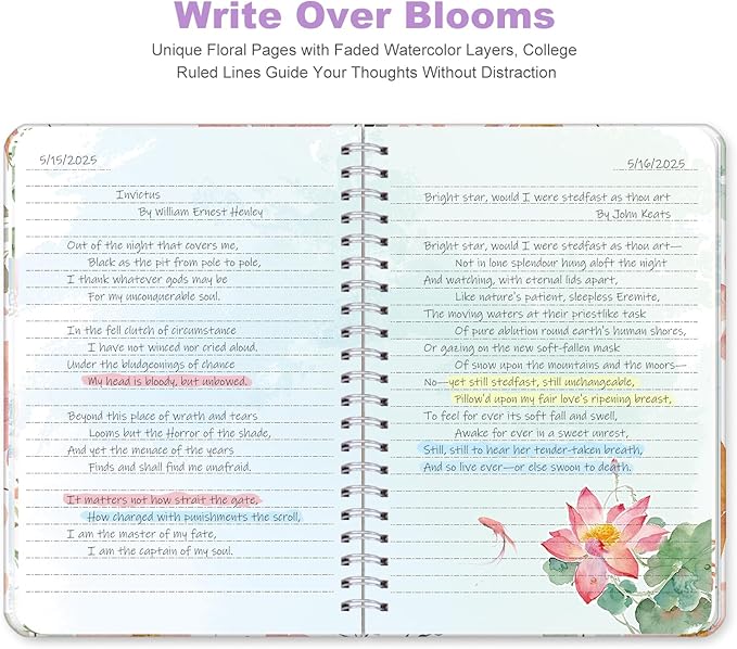 SIIXU Floral Decorated Notebook A5, Unique Colorful Flower Design Journal with Patterned Inner Pages for Writing, Small, Lined,