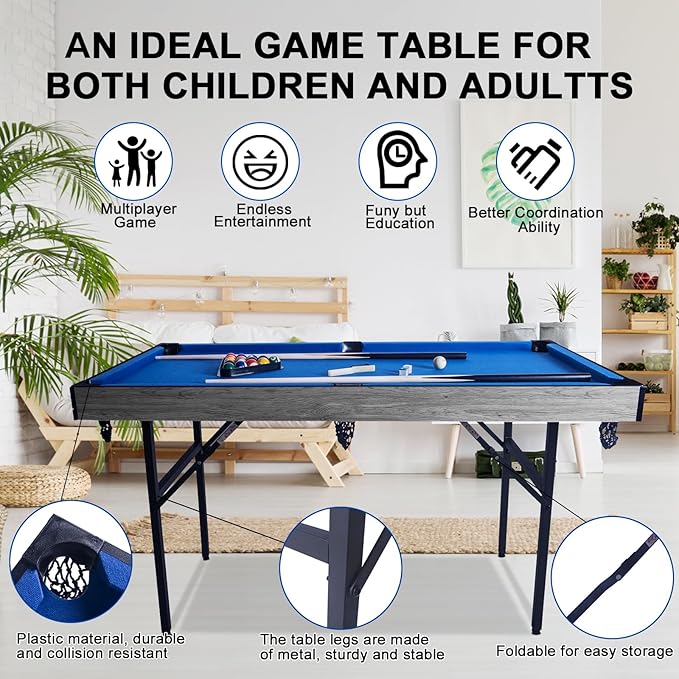 54" 5in1 Multi-fuction Games Table,Folding Multi Game Combination Table Set with Soccer Foosball Table,Pool Table,Hockey Table,Table Tennis Table,Basketball