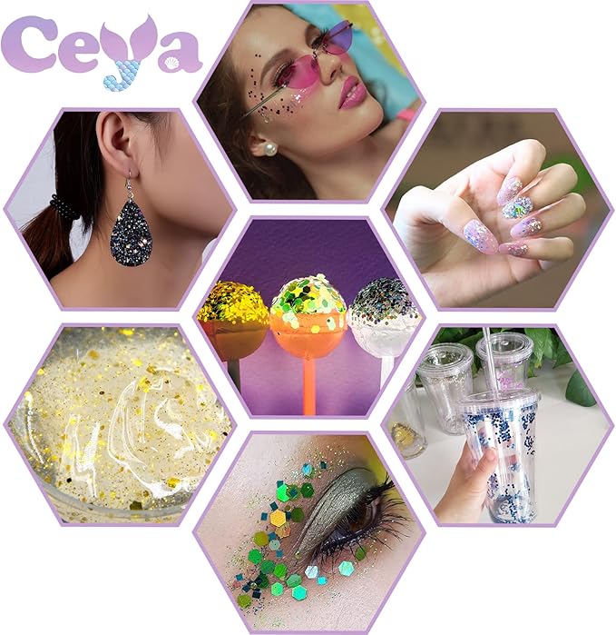 Ceya Holographic Chunky Glitter, 4.9oz/ 140g Silver Craft Glitter Powder Mixed Chunky Fine Flakes Iridescent Nail Sequins for Nail Art, Hair, Epoxy Resin, Tumblers, Slime, Painting, Festival Decor