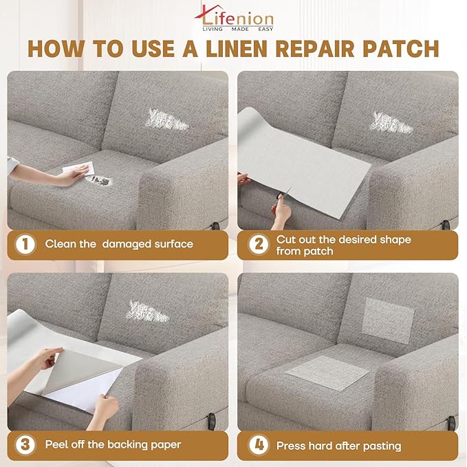 Fabric Repair Patches, 17X79 inch Linen Self-Adhesive Fabric Repair Tape, Strong Sticky Linen Patch for Sofas, Tote Bags, Clothing, Car Seats, Furniture（Brown, 17X79 inch）