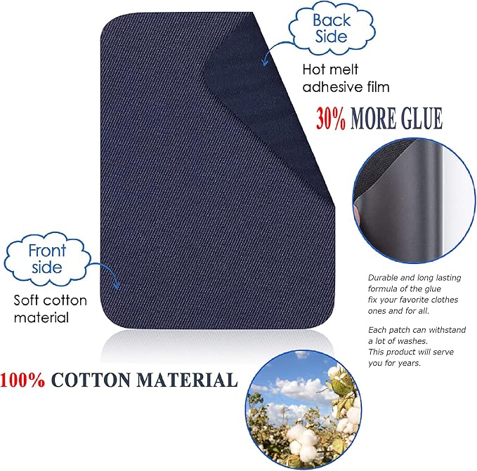 12PCS Fabric Iron on Patches Inside & Outside Strong Glue 100% Cotton Repair Patch for Clothes Pants Mending and Decorating, Beige