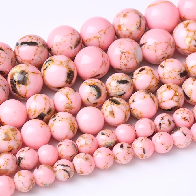 60PCS 6MM Pink Shell Turquoise Beads with Mother-of-Pearl Round Loose Natural Gem Beads for Jewelry Making 15