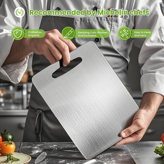 Titanium Cutting Board, 2025 New Upgrade 100% Pure Titanium Cutting Boards for Kitchen, Hygiene & Durability Non Stick Chopping Board, Double sided Cutting Mat, Easy to Clean (13 * 9)