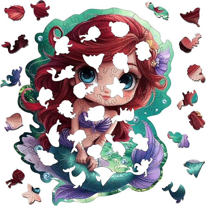 Wooden Puzzles for Adult and Kids, 100 Pieces Ocean Puzzle, Mermaid Unique Shaped Wooden Preschool Puzzle, Toddler Wooden Puzzle Toy Gift for Family and Friends, Suitable for Family Games