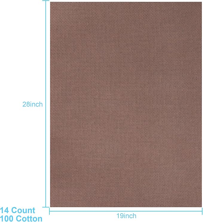 Aida Cloth 14 Count Cross Stitch Fabric,19×28inch (14CT, SaddleBrown)