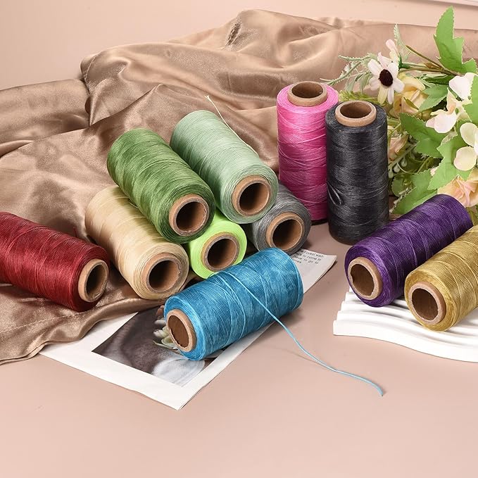 MECCANIXITY Waxed Thread,284 Yard 0.8mm 150D Flat Wax Thread Polyester Waxed String for Leather Sewing Hand Weaving Book Binding Home Decoration,Dark Green