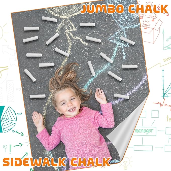 25 Pcs Sidewalk Chalks for Kids Non Toxic Jumbo Chalk for Party Gift Outdoor Art Classroom Play Painting (White)