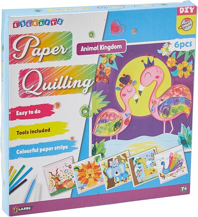 C.S. Kids DIY Paper Quilling Arts & Crafts Gifts – Animal Kingdom| 3D Paper Quilling Design Kits for Kids, Make Your Own Paper Art (Paper Strips & Tools Included), Multicolor,PQ05