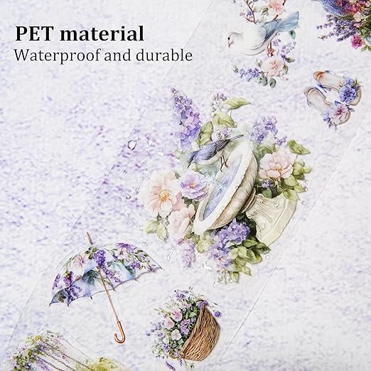 Wisteria Garden PET Tape Set, 3 Rolls of Pre-Cut Floral Vine Stickers for Scrapbooking, Journaling, DIY Crafts, and Collage Decoration (30mm/50mm/55mm)