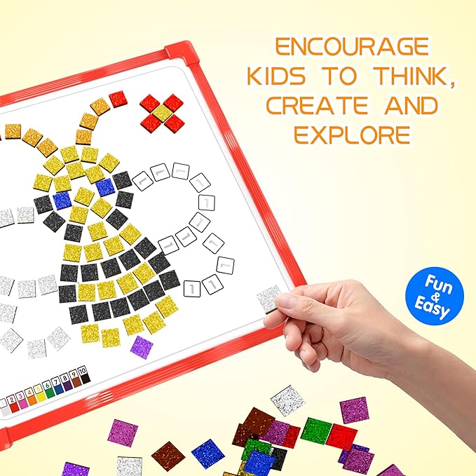 GLEEHAPY Learning Educational STEM Toy,Mosaic Magnetic Puzzle,300 Foam Building Blocks with 20 Patterns,Math Counting Activities, Montessori Sensory Art Kit Gift for Boy Girl Kids 4 5 6 7+