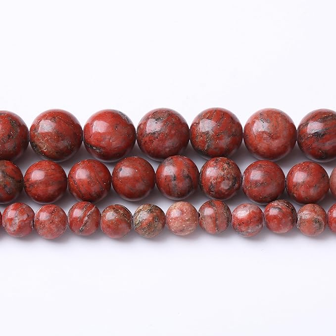 32PCS 12MM Natural Red Seasame Jasper Stone Beads Energy Healing Beads for DIY Jewelry Bracelet Necklace Making for Jewelry Making 15Inch