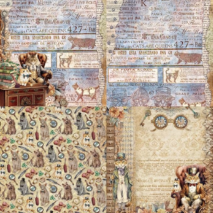 24 Sheets Cat Decorative Scrapbooking Paper Pad 6x6 Craft Paper Single-Side Card Making Supplies for Junk Journal, Origami, Holiday Journaling