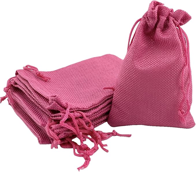Palmhomee Pack of 25 Burlap Gift Bags with Drawstring Linen Jewelry Pouches Wedding Hessian Jute Bags for Birthday Jewelry and Treat Pouches Party Wedding Favors Gift Art and DIY Craft (4x5.6 Inch, Fuchsia)