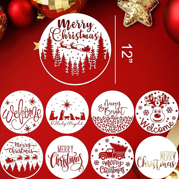 Christmas Stencils for Painting on Wood 12” Merry Christmas Stencil Holiday Stencils Drawing Templates for Door Hanger Porch Wreath Decor