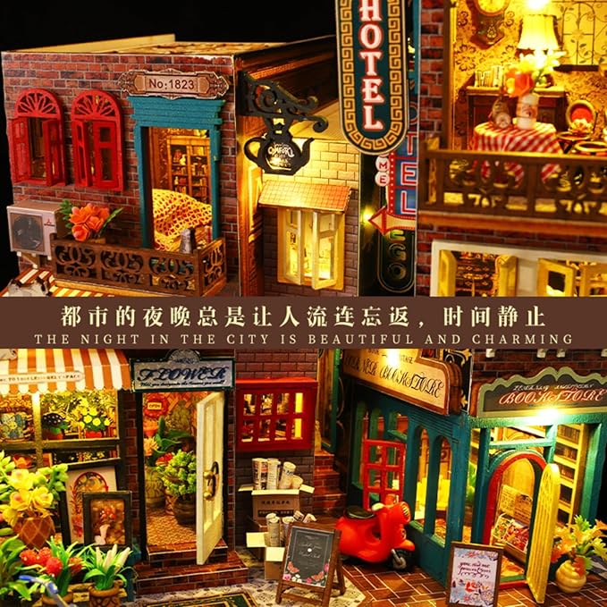 DIY Book Nook Kit - DIY Miniature Dolls House Kit with Furniture and LED Light, 3D Puzzle Wooden Art Bookends, Model Kits for Adults to Build (SCARBROUGH)