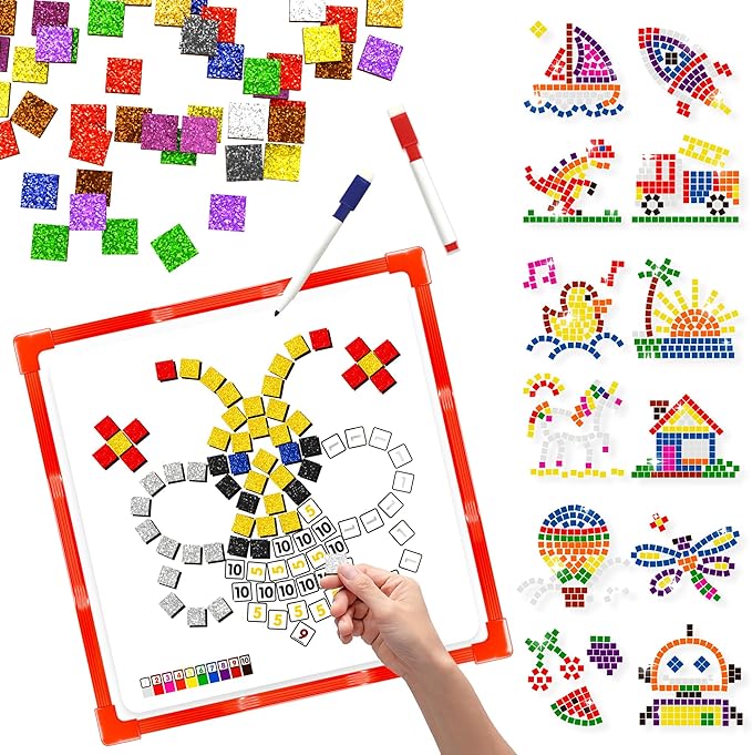 GLEEHAPY Learning Educational STEM Toy,Mosaic Magnetic Puzzle,300 Foam Building Blocks with 20 Patterns,Math Counting Activities, Montessori Sensory Art Kit Gift for Boy Girl Kids 4 5 6 7+
