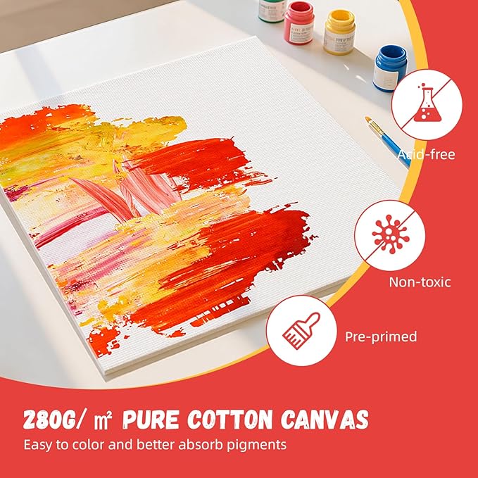 Simetufy 12 x 12 inch 12 Pack Painting Canvas Boards- Gesso Primed Acid-Free 100% Cotton Canvas Panels for Acrylics Oil Watercolor Tempera Paints
