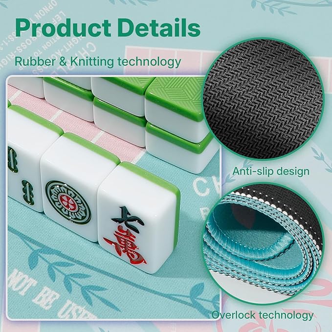Mahjong Mat, Mahjong Mat for Table, Comes with 1 Velvet Mahjong Mat Storage Bag, with 2025 Mahjong Cards (4pcs), Fit for Mahjong/Poker/Board Games/Card Games/Dominoes (Green)