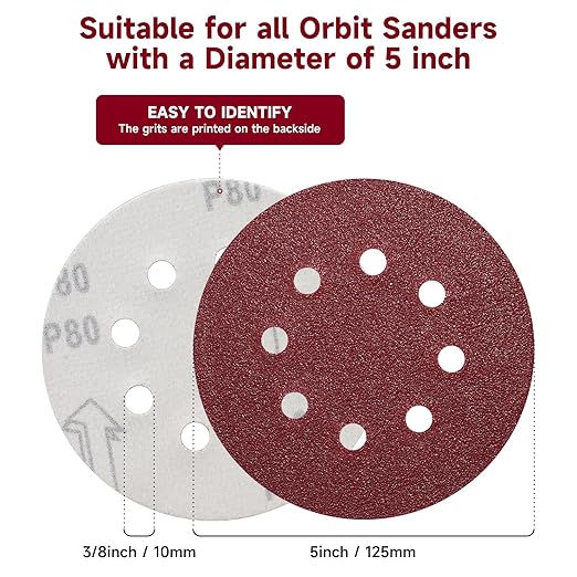 100 PCS 5 Inch Sanding Discs 120 Grit, Round Hook and Loop Sandpaper for Random Orbital Sander