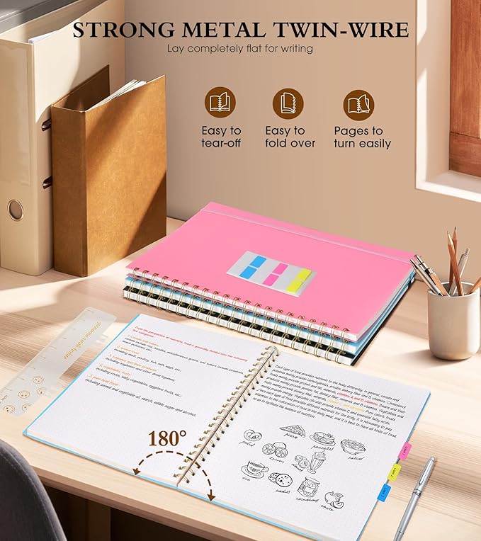 Dotted Notebook, Spiral Notebook Journal 8.5” x 11”, A4 Large Dot Grid Notebooks for Women Men, 100 GSM Dotted Paper, Plastic Hardcover Spiral Bullet Journals for Work School Sketching, Blue