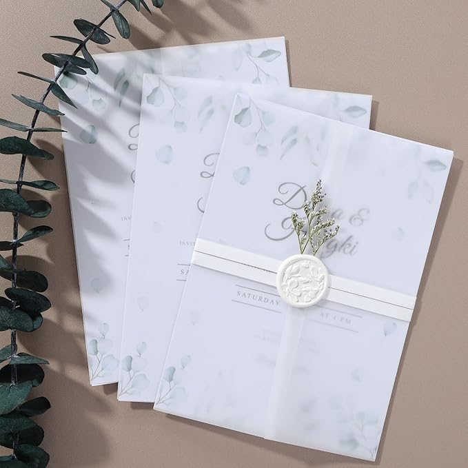 UNIQOOO 120 Pack Pre-Folded Vellum Jackets for 5x7 Invitations, Elegant Semi-Transparent Vellum Paper, 115GSM Wedding Invitation Accessories, for Envelope Liners 5x7 Inserts