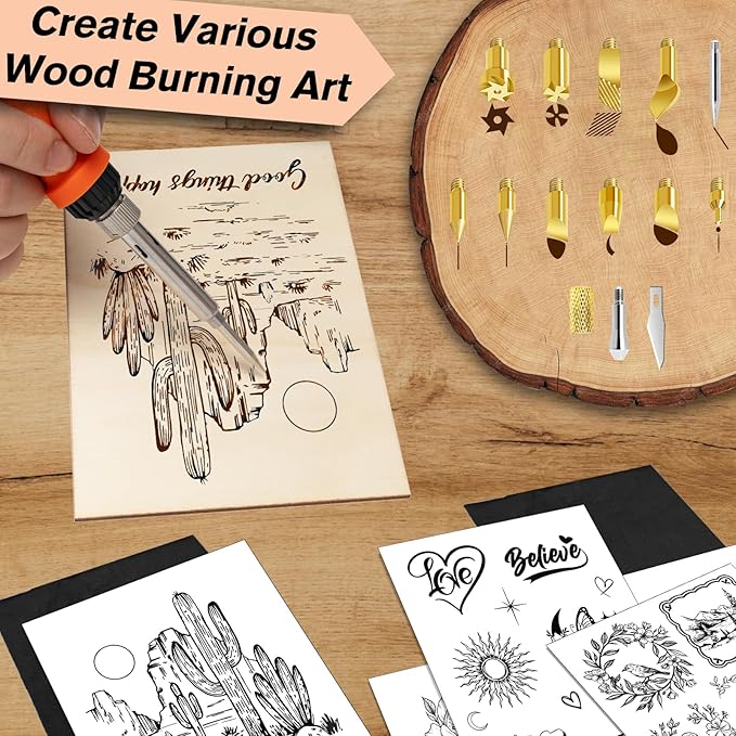K KERNOWO Wood Burning Kit - 81Pcs All-in-One Wood Burning Tool Pen Adjustable Temperature Wood Burner Kit Crafts Gifts for Adults & Teens, Woodburning Kits for Beginner Pyrography
