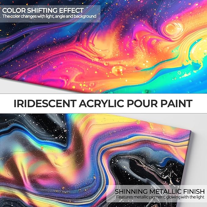 Nicpro 8 Colors Iridescent Metallic Acrylic Pour Paint Supplies Kit, 8.45oz Large Ready to Pour Premixed High Flow Pouring Paint Set with Silicone Pouring Oil, Gloves, Instructions for Beginner DIY