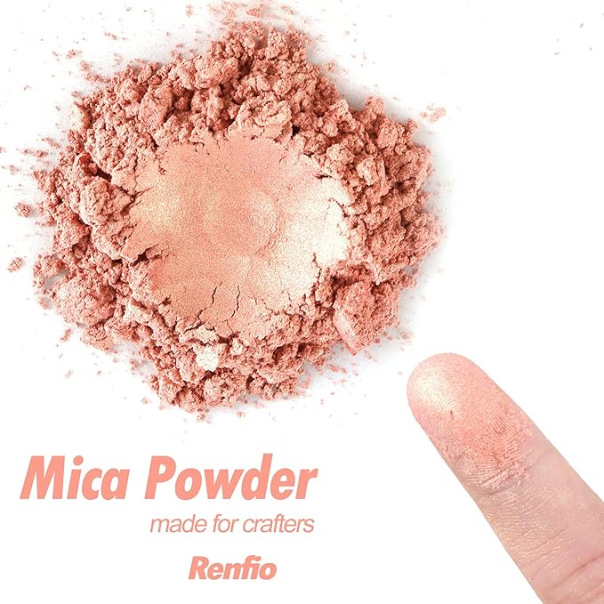 Renfio 100g Mica Powder Pigment, Metallic Natural Dye Mineral Pearl Shimmer Epoxy Resin Dye for Painting Soap Making Slime Bath Bombs 3.5 Oz - Rose Gold
