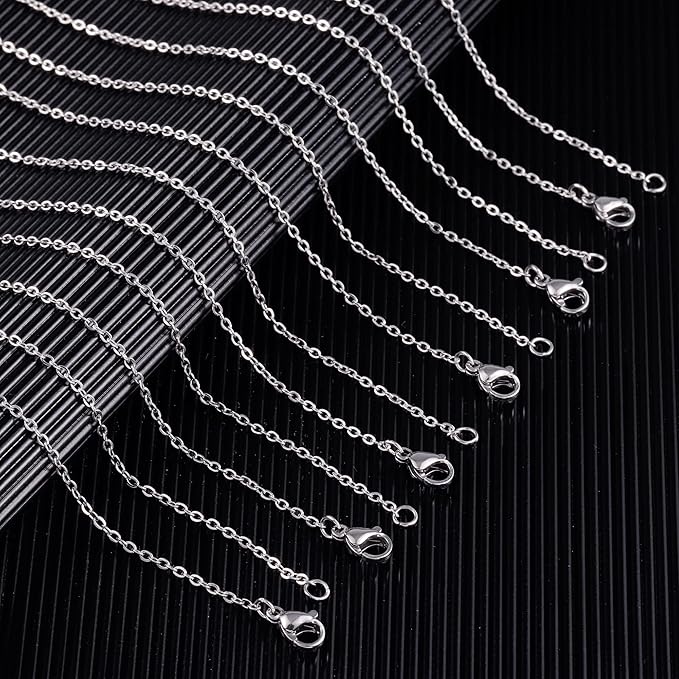 Wholesale 12 PCS Stainless Steel Flat Cable Chain Link Necklace Chains Bulk for Jewelry Making (20 Inch(2MM))