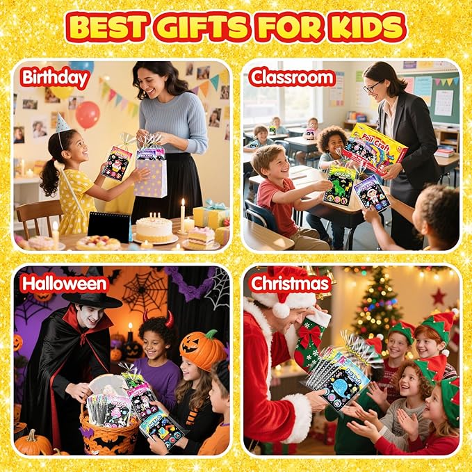 FUNNYB&G Foil Art Party Favors for Kids - 24 Pack Foil Art Crafts Kits Coloring Books, Goodie Bag Stuffers Party Favors for Kids 4-8 8-12, Bulk Birthday Classroom Prizes Girls Boys Gifts Halloween
