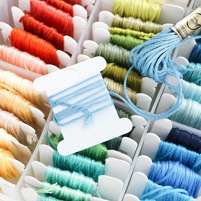 Embroidery Floss Organizer Box with 50 Cardboard Bobbins - 17 Compartments Clear embroidery thread organizer box, Snap-Tight Clear Sewing Organizer - Jewelry Bead Holder (Made in USA)