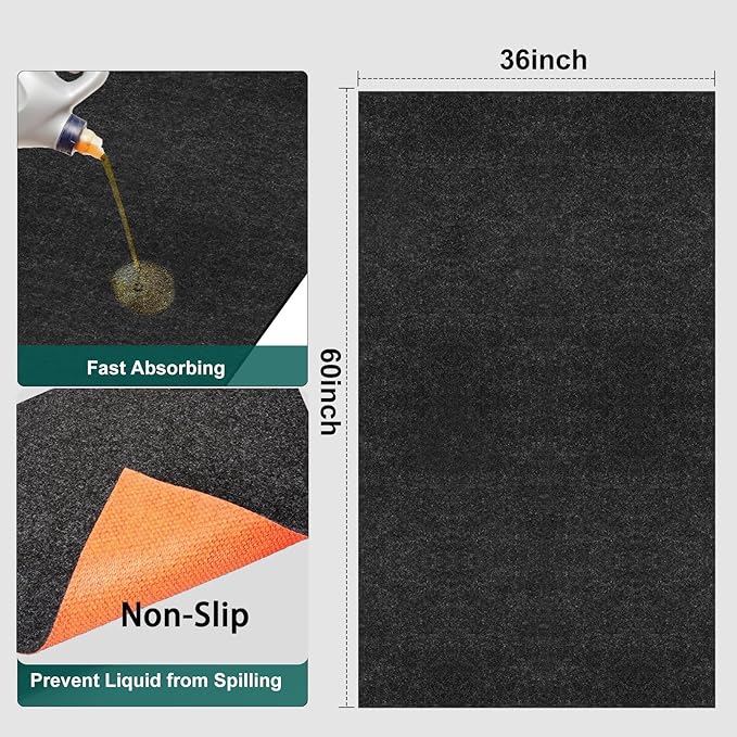 Heavy Duty 36" x 60" Oil Drip Mat for Garage Driveway, Reusable Rubber Floor Oil Spill Leak Absorbent Pads for Motorcycle Car Oil Leak Stain Resistant