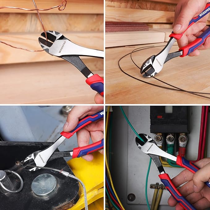 WORKPRO 8 Inch High Leverage Diagonal Pliers, Wire Cutters Heavy Duty in CRV Steel, Diagonal Cutters for Cutting Wires