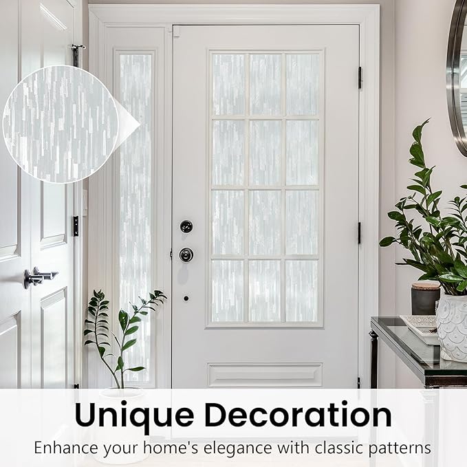 Haton Window Privacy Film, Frosted Glass Static Cling Sun Heat Blocking Window Clings, Frosting Opaque Coverings Stickers Tint for Home Office Door, Non Adhesive, White 23.6" x 78.7"
